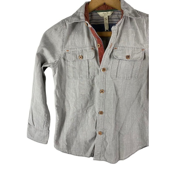 Matilda Jane Boys Button Down Shirt 8 Gray Polka Dot Print Wood Buttons - Picture 4 of 7